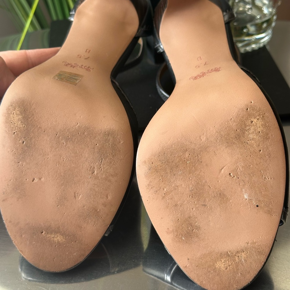 Coach Black and Silver Heels. 7.5 Designer Leather Open Toe - Picture 7 of 13